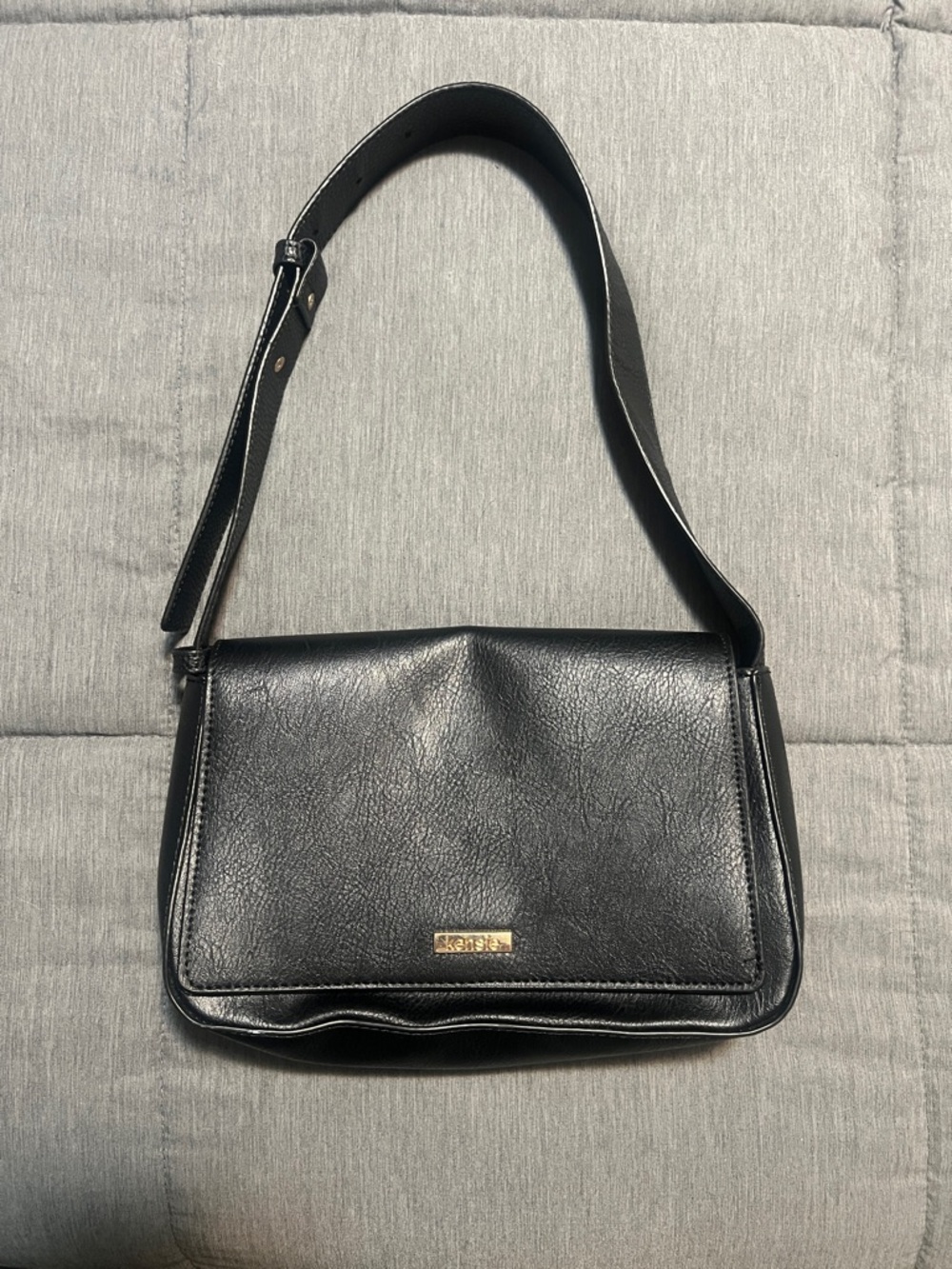 Kensie Black Shoulder Bag with Gold Accent Plate